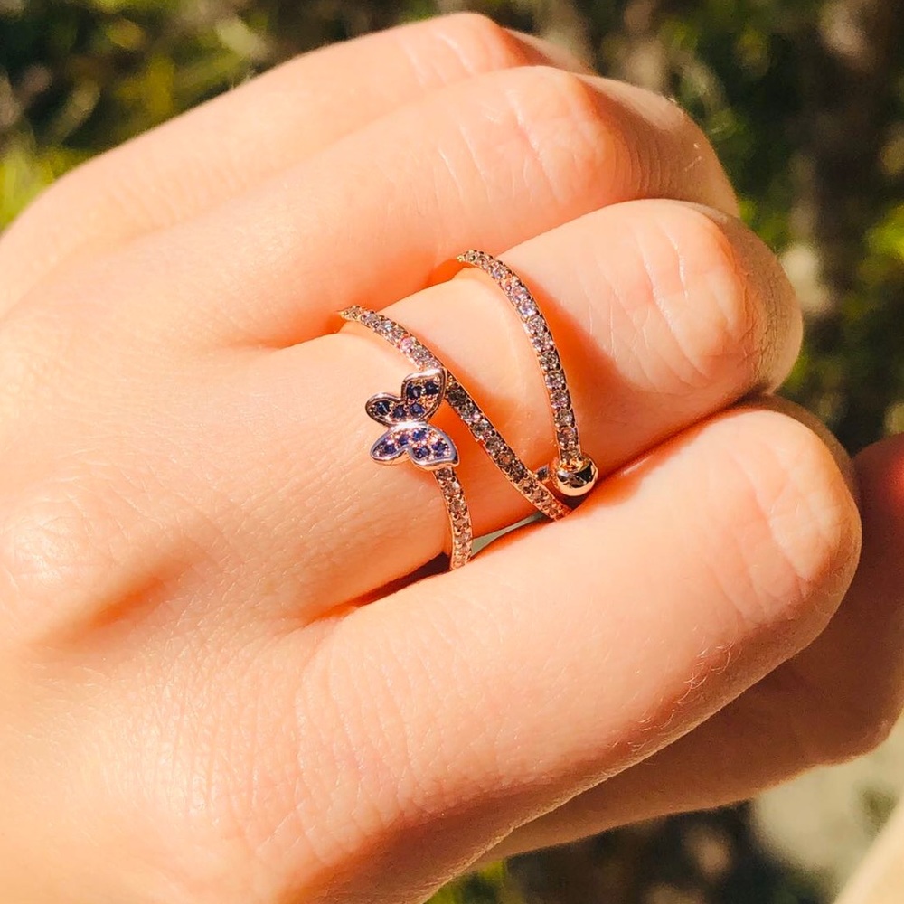 NEW Luxury Rose Gold Micro Pave CZ Butterfly Ring - Picture 3 of 7
